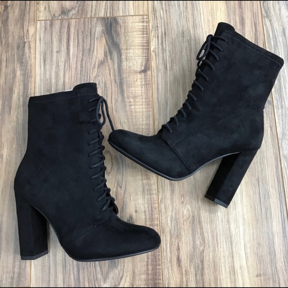 Lace up suede booties